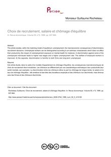 Choix de recrutement, salaire et chômage d équilibre - article ; n°5 ; vol.50, pg 937-964