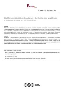 Un Manuscrit inédit de Condorcet : Sur l utilité des académies - article ; n°3 ; vol.30, pg 241-253