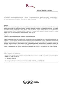 Ancient Mesopotamian Gods. Superstition, philosophy, theology - article ; n°2 ; vol.207, pg 115-130