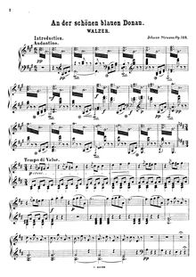 Partition complète, pour Blue Danube, Op. 314, On the Beautiful Blue Danube - WalzesAn der schönen blauen Donau par Johann Strauss Jr.