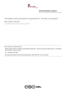 Variables socioculturelles et ajustement : remise en question des idées reçues - article ; n°126 ; vol.32, pg 303-315