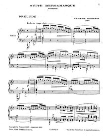 Partition , Prélude,  Bergamasque, Debussy, Claude