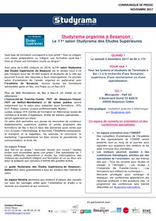 Studyrama organise le 11e salon des études supérieures à Besançon, le samedi 2 décembre 2017