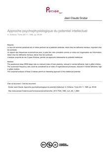 Approche psychophysiologique du potentiel intellectuel - article ; n°1 ; vol.38, pg 85-90