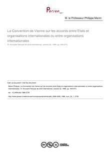 La Convention de Vienne sur les accords entre Etats et organisations internationales ou entre organisations internationales - article ; n°1 ; vol.32, pg 454-473