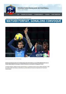 Equipe de France - Matuidi Forfait / Gonalons Convoqué