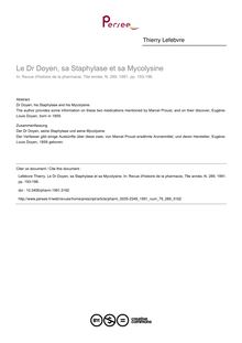 Le Dr Doyen, sa Staphylase et sa Mycolysine - article ; n°289 ; vol.79, pg 193-198