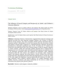 The influence of social category and reciprocity on adults’ and children’s altruistic behavior