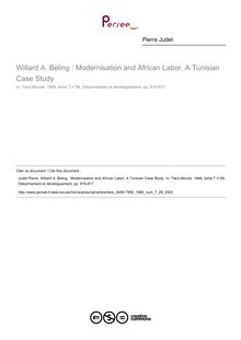 Willard A. Beling : Modernisation and African Labor. A Tunisian Case Study  ; n°28 ; vol.7, pg 816-817