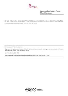 La nouvelle intercommunalité ou le régime des communautés - article ; n°1 ; vol.20, pg 25-43