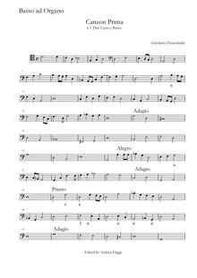 Partition Basso ad organo, Canzon Prima à 3 Due Canti e Basso, Frescobaldi, Girolamo
