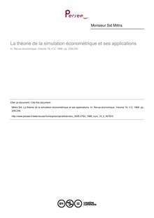La théorie de la simulation économétrique et ses applications - article ; n°2 ; vol.19, pg 209-236