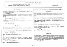 Mathématiques 1 2001 Classe Prepa PC Concours Centrale-Supélec