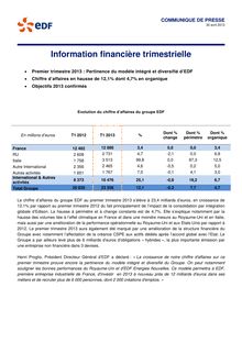 EDF : Information financière trimestrielle - 1er trimestre 2013