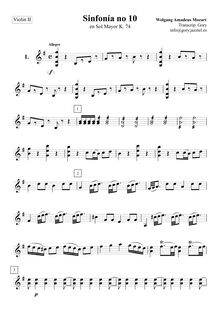 Partition violons II, Symphony No.10, G major, Mozart, Wolfgang Amadeus