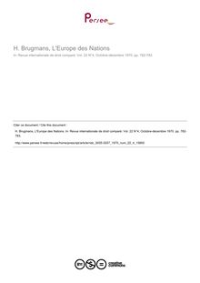 H. Brugmans, L Europe des Nations - note biblio ; n°4 ; vol.22, pg 782-783