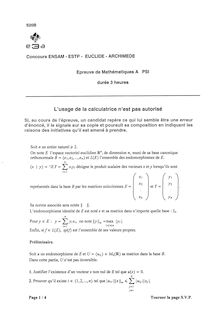 Mathématiques A 2005 Classe Prepa PSI Concours E3A