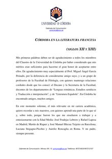 Acto de investidura de Carlos Alvar como Doctor Honoris Causa por la Universidad de Córdoba: discurso del Dr. Carlos Alvar
