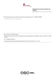 Perspectives de l économie française en 1985/1986 - article ; n°1 ; vol.12, pg 5-48