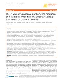 The in-vitroevaluation of antibacterial, antifungal and cytotoxic properties of Marrubium vulgareL. essential oil grown in Tunisia