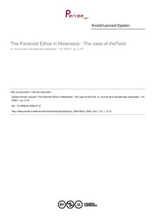 The Paranoid Ethos in Melanesia : The case of theTolai - article ; n°1 ; vol.110, pg 3-18