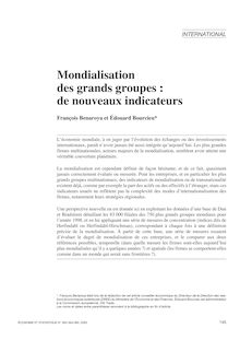Mondialisation des grands groupes : de nouveaux indicateurs ; suivi d un commentaire de Marie-Laure Cheval - article ; n°1 ; vol.363, pg 145-166