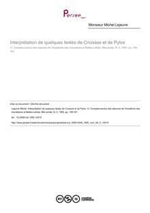 Interprétation de quelques textes de Cnossos et de Pylos - article ; n°2 ; vol.99, pg 159-161