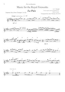 Partition Soprano Sax. (Alternate pour trompette 1 en D), Music pour pour Royal Fireworks