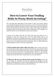 How to Lower Your Trading Risks In Penny Stock Investing?