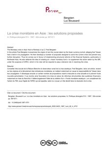 La crise monétaire en Asie : les solutions proposées - article ; n°4 ; vol.62, pg 597-611