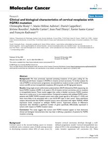Clinical and biological characteristics of cervical neoplasias with FGFR3 mutation
