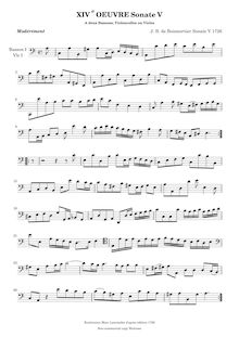 Partition basson ou violoncelle 1, 6 sonates pour 2 bassons, violoncelles ou violes de gambe, Op.14 par Joseph Bodin de Boismortier