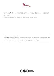 E. Tyan, Notes sommaires sur le nouveau régime successoral au Liban - note biblio ; n°2 ; vol.14, pg 481-482