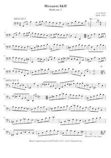 Partition Menuets (mouvements V et VI), violoncelle  No.1, G major