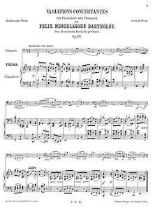 Partition violoncelle et partition de piano, Variations concertantes, Op.17