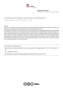 La politique étrangère de la Chine en perspective - article ; n°2 ; vol.39, pg 167-184