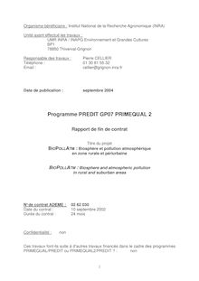 Programme PREDIT GP07 PRIMEQUAL 2