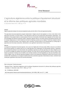 L agriculture algérienne entre la politique d ajustement structurel et la réforme des politiques agricoles mondiales - article ; n°1 ; vol.211, pg 71-73