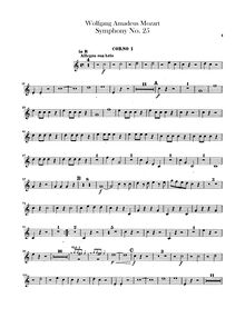 Partition cor 1, 2 (B♭, E♭), 3, 4 (G), Symphony No.25, G minor, Mozart, Wolfgang Amadeus