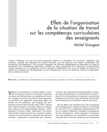Effets de l’organisation de la situation de travail sur les compétences curriculaires des enseignants - article ; n°1 ; vol.147, pg 27-42