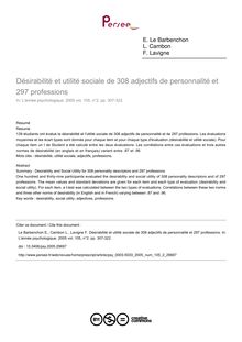 Désirabilité et utilité sociale de 308 adjectifs de personnalité et 297 professions - article ; n°2 ; vol.105, pg 307-322