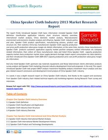 Market Study on China Speaker Cloth Industry 2013 by qyresearchreports.com