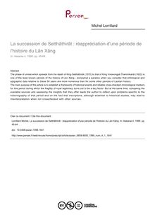 La succession de Setthāthirāt : réappréciation d une période de l histoire du Lān Xāng - article ; n°1 ; vol.4, pg 45-64