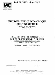Environnement économique de l entreprise 2002 IAE de Paris (MAE)