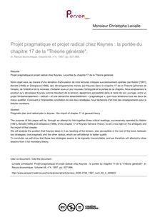 Projet pragmatique et projet radical chez Keynes : la portée du chapitre 17 de la Théorie générale.  - article ; n°4 ; vol.48, pg 937-964