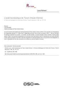 L autel taurobolique de Texon (Haute-Vienne) - article ; n°2 ; vol.6, pg 101-118