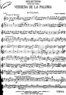 Partition clarinette 1 (A), La verbena de la Paloma, Bretón, Tomás