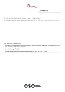 L hérédité des caractères psychologiques - article ; n°3 ; vol.7, pg 363-367