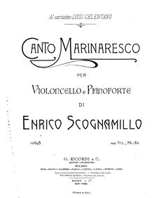 Partition de violoncelle, Canto Marinaresco pour violoncelle et Piano