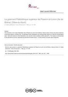 Le gisement Paléolithique supérieur de Plasenn-al-Lomm (Ile de Bréhat, Côtes-du-Nord) - article ; n°1 ; vol.25, pg 131-165